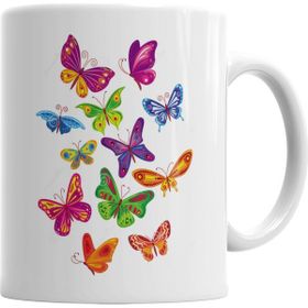 Baskı Dükkanı KB2129 Butterfly Renkli Soyut Kelebek Porselen Kupa Bardak
