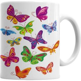 Baskı Dükkanı KB2129 Butterfly Renkli Soyut Kelebek Porselen Kupa Bardak