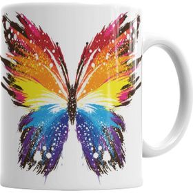 Baskı Dükkanı KB2129 Butterfly Renkli Soyut Kelebek Porselen Kupa Bardak