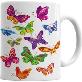 Baskı Dükkanı KB2129 Butterfly Renkli Soyut Kelebek Porselen Kupa Bardak