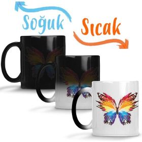 Baskı Dükkanı KB2129 Butterfly Renkli Soyut Kelebek Porselen Kupa Bardak