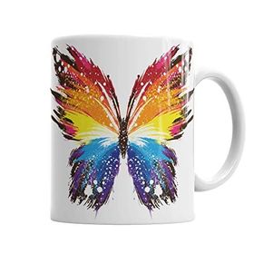 Baskı Dükkanı KB2129 Butterfly Renkli Soyut Kelebek Porselen Kupa Bardak