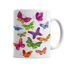 Baskı Dükkanı KB2129 Butterfly Renkli Soyut Kelebek Porselen Kupa Bardak