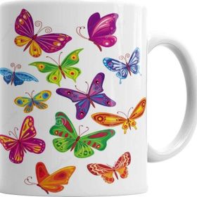 Baskı Dükkanı KB2129 Butterfly Renkli Soyut Kelebek Porselen Kupa Bardak