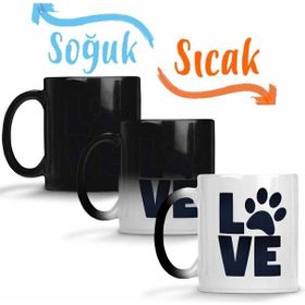 Baskı Dükkanı KB2582 Love Dog Pug Cat Kedi Köpek Porselen Kupa Bardak