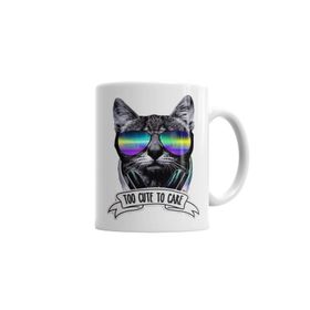 Baskı Dükkanı KB2712 Too Cute To Care Cat Kedi Dj Porselen Kupa Bardak