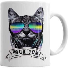 Baskı Dükkanı KB2712 Too Cute To Care Cat Kedi Dj Porselen Kupa Bardak