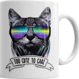 Baskı Dükkanı KB2712 Too Cute To Care Cat Kedi Dj Porselen Kupa Bardak