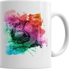 Baskı Dükkanı KB2853 Aquarele Bird Porselen Kupa Bardak