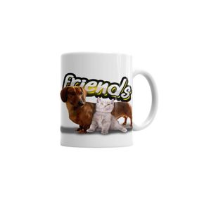 Baskı Dükkanı KB2866 Amigos Sinceros Pug Cat Köpek Kedi Porselen Kupa Bardak