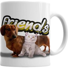 Baskı Dükkanı KB2866 Amigos Sinceros Pug Cat Köpek Kedi Porselen Kupa Bardak