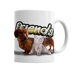 Baskı Dükkanı KB2866 Amigos Sinceros Pug Cat Köpek Kedi Porselen Kupa Bardak