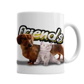 Baskı Dükkanı KB2866 Amigos Sinceros Pug Cat Köpek Kedi Porselen Kupa Bardak