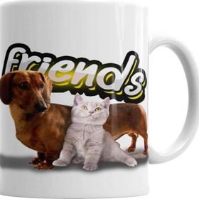 Baskı Dükkanı KB2866 Amigos Sinceros Pug Cat Köpek Kedi Porselen Kupa Bardak