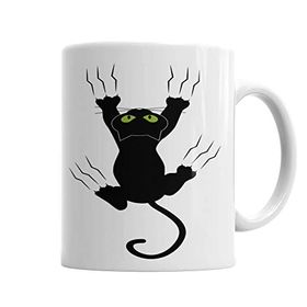 Baskı Dükkanı KB3084 Gato Preto Cat Kedi Porselen Kupa Bardak
