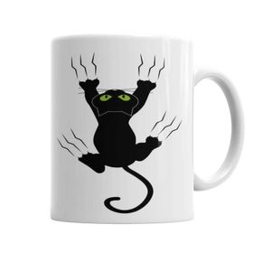 Baskı Dükkanı KB3084 Gato Preto Cat Kedi Porselen Kupa Bardak