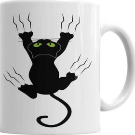 Baskı Dükkanı KB3084 Gato Preto Cat Kedi Porselen Kupa Bardak