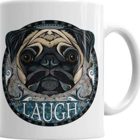 Baskı Dükkanı KB3196 Laugh Pug Köpek Porselen Kupa Bardak