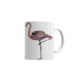 Baskı Dükkanı KB3614 Flamingo Pug Köpek Porselen Kupa Bardak