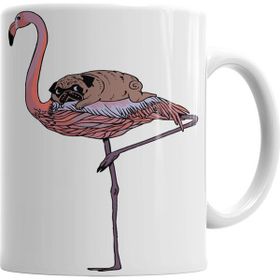Baskı Dükkanı KB3614 Flamingo Pug Köpek Porselen Kupa Bardak