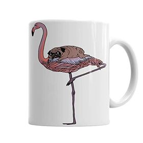 Baskı Dükkanı KB3614 Flamingo Pug Köpek Porselen Kupa Bardak