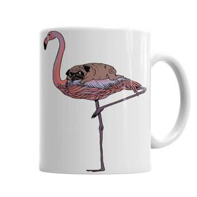 Baskı Dükkanı KB3614 Flamingo Pug Köpek Porselen Kupa Bardak