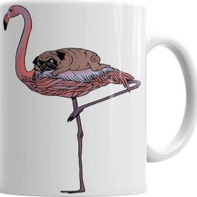 Baskı Dükkanı KB3614 Flamingo Pug Köpek Porselen Kupa Bardak