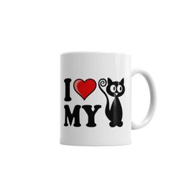 Baskı Dükkanı KB3711 Sevimli Kedi I Love Cat Kedi Porselen Kupa Bardak