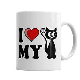 Baskı Dükkanı KB3711 Sevimli Kedi I Love Cat Kedi Porselen Kupa Bardak