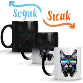 Baskı Dükkanı KB509 Havalı Dj Cool Kedi Porselen Kupa Bardak