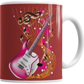 Baskı Dükkanı KB5601 Bird Music Müzik Gitar Porselen Kupa Bardak