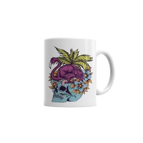 Baskı Dükkanı KB5708 Caveira Tropical Flamingo Skull Porselen Kupa Bardak