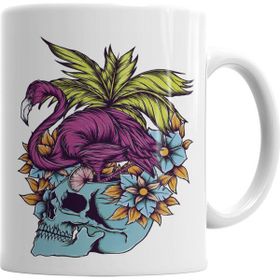 Baskı Dükkanı KB5708 Caveira Tropical Flamingo Skull Porselen Kupa Bardak
