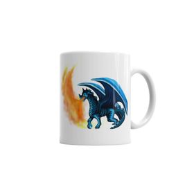Baskı Dükkanı KB5946 Dragao Em Tons De Azul Cuspindo Fogo Porselen Kupa Bardak