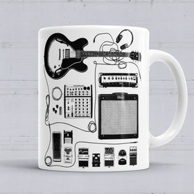 Baskı Dükkanı KB599 Gitar Amfi Gitarist Pedal Cat Kedi Porselen Kupa Bardak