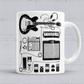 Baskı Dükkanı KB599 Gitar Amfi Gitarist Pedal Cat Kedi Porselen Kupa Bardak