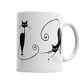 Baskı Dükkanı KB607 Kara Kediler Kedi Cat Porselen Kupa Bardak