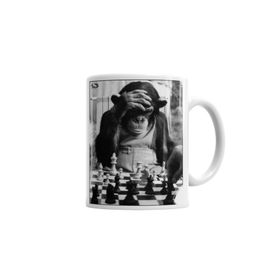 Baskı Dükkanı KB6432 Monkey Chess Maymun Santranç Porselen Kupa Bardak