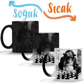 Baskı Dükkanı KB6432 Monkey Chess Maymun Santranç Porselen Kupa Bardak