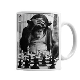 Baskı Dükkanı KB6432 Monkey Chess Maymun Santranç Porselen Kupa Bardak