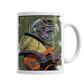 Baskı Dükkanı KB6433 Monkey Bass Müzik Gitar Maymun Porselen Kupa Bardak