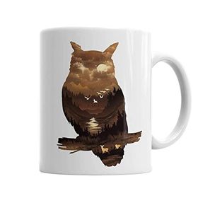 Baskı Dükkanı KB6541 Owl Sunset Baykuş Porselen Kupa Bardak