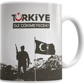 Baskı Dükkanı KB7004 Ayyıldız Türkiye Diz Çökmeyecek Türk Bayrağı Porselen Kupa Bardak