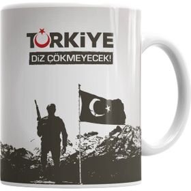 Baskı Dükkanı KB7004 Ayyıldız Türkiye Diz Çökmeyecek Türk Bayrağı Porselen Kupa Bardak