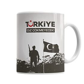 Baskı Dükkanı KB7004 Ayyıldız Türkiye Diz Çökmeyecek Türk Bayrağı Porselen Kupa Bardak