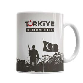 Baskı Dükkanı KB7004 Ayyıldız Türkiye Diz Çökmeyecek Türk Bayrağı Porselen Kupa Bardak