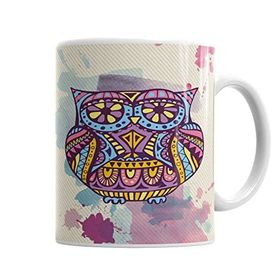 Baskı Dükkanı KB7122 Desenli Baykuş Porselen Kupa Bardak