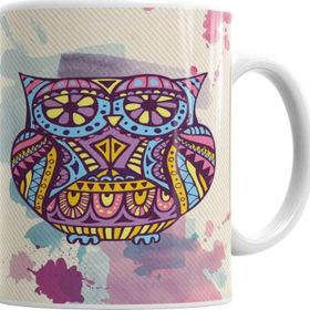 Baskı Dükkanı KB7122 Desenli Baykuş Porselen Kupa Bardak