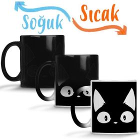 Baskı Dükkanı KB7166 Beyaz Kedi Siyah Kötü Cats Porselen Kupa Bardak