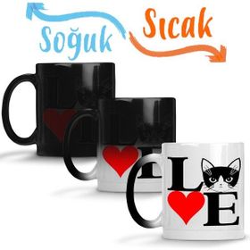 Baskı Dükkanı KB7240 I Lowe Kedi Seni Seviyorum Kedi Porselen Kupa Bardak